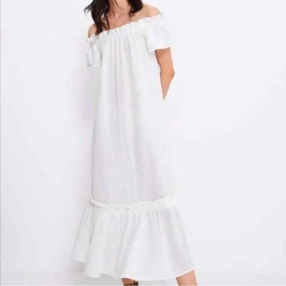 Zara White Off-Shoulder Maxi Dress